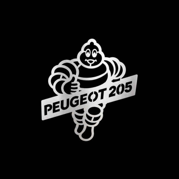 Décoration murale en acier découpé au laser – Michelin Man Peugeot 205 – 300 x 300 mm