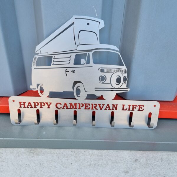 Porte-clés mural Camper – Happy Campervan Life – Acier découpé au laser