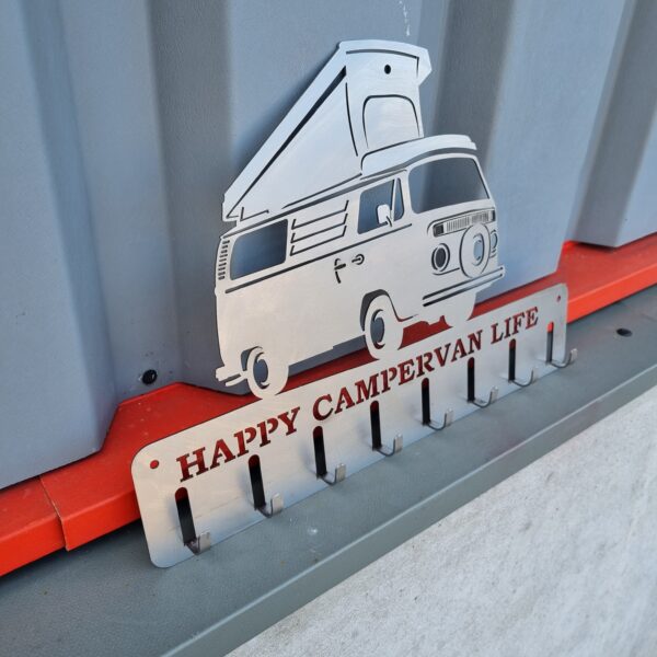 Porte-clés mural Camper – Happy Campervan Life – Acier découpé au laser